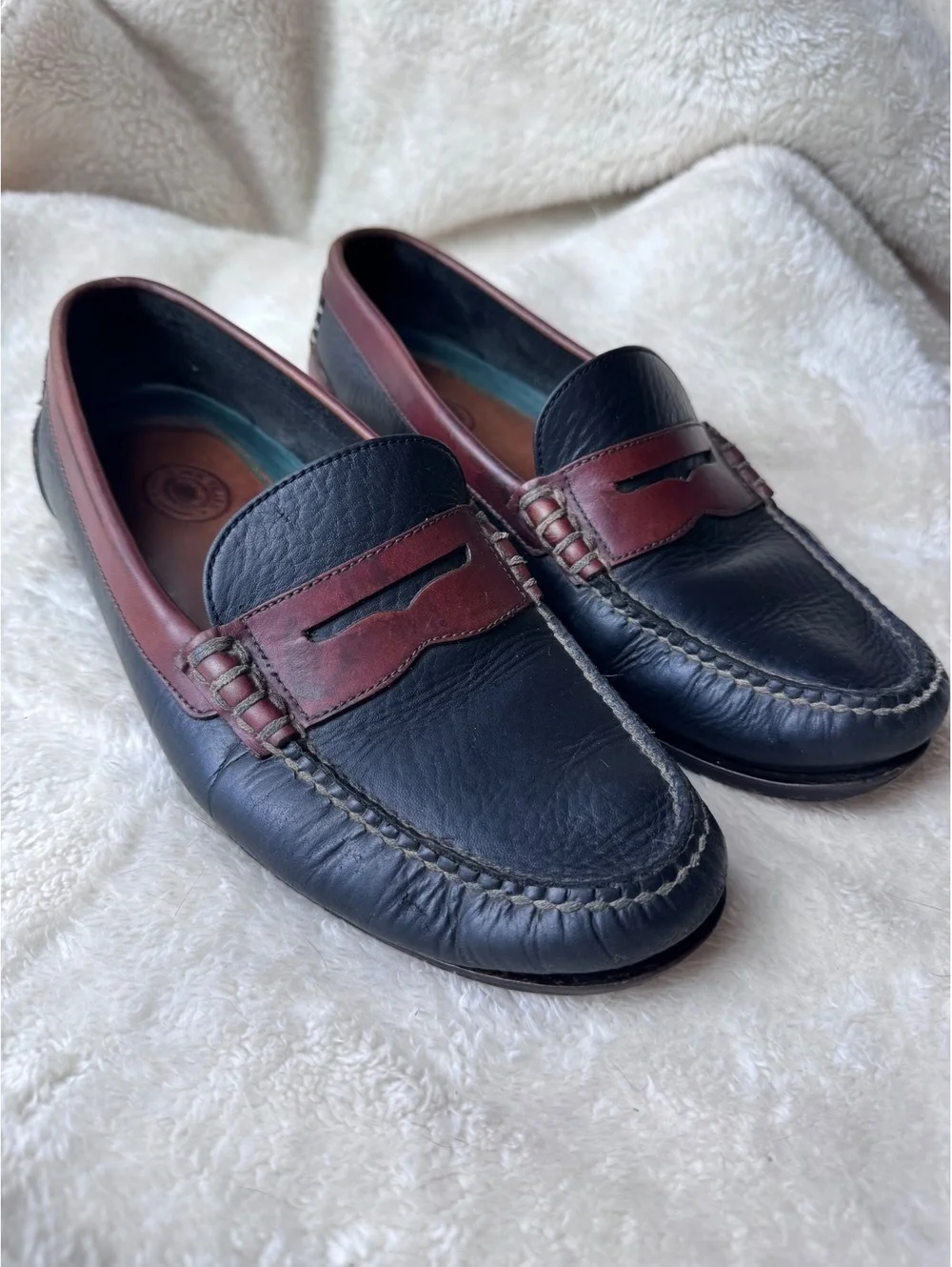 H.S. Trask men’s two-tone leather penny loafers, made in Brazil- Size 9.5